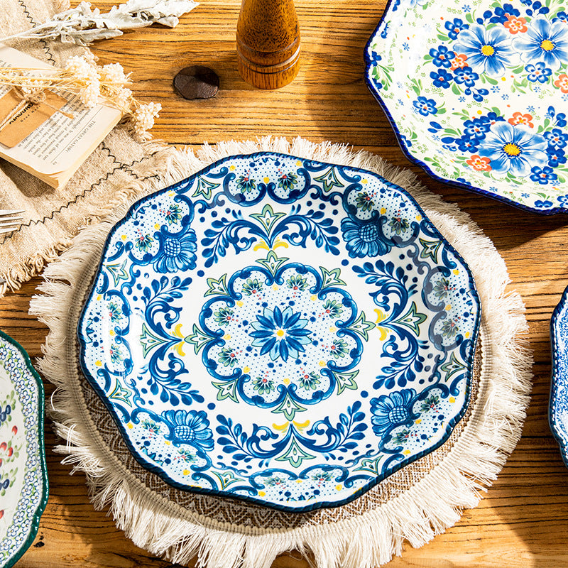 Elegant Floral Ceramic Dinner Plate – Vintage Blue Pattern Serving Dish