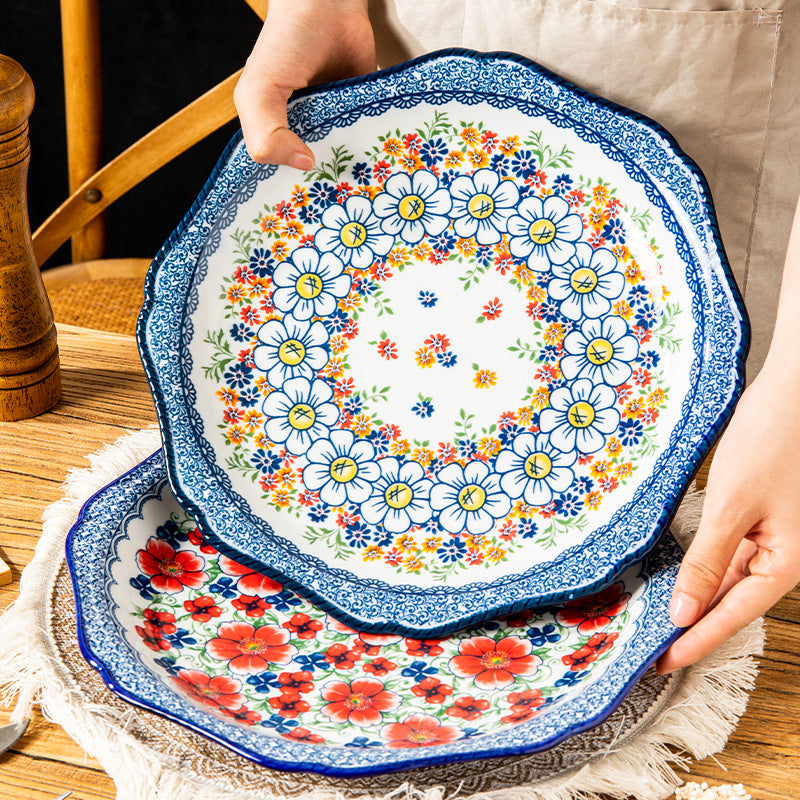 Elegant Floral Ceramic Dinner Plate – Vintage Blue Pattern Serving Dish