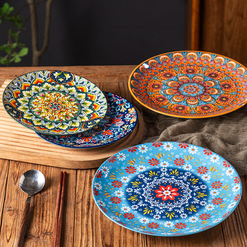 Bohemian Ceramic Dinner Plates Set – Colorful Hand-Painted Decorative Serving Plates