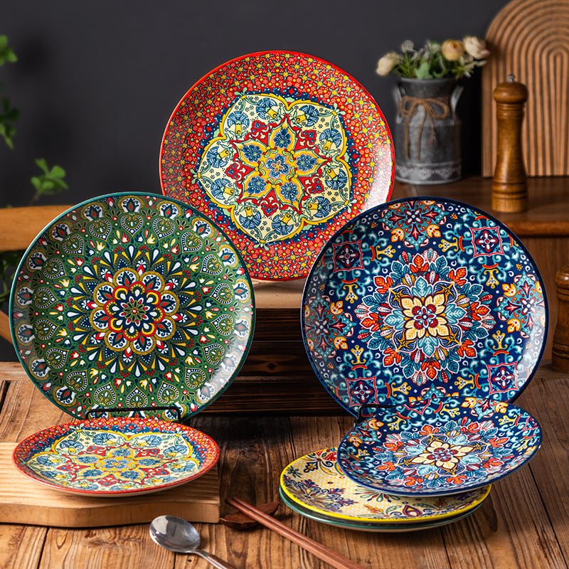 Bohemian Ceramic Dinner Plates Set – Colorful Hand-Painted Decorative Serving Plates