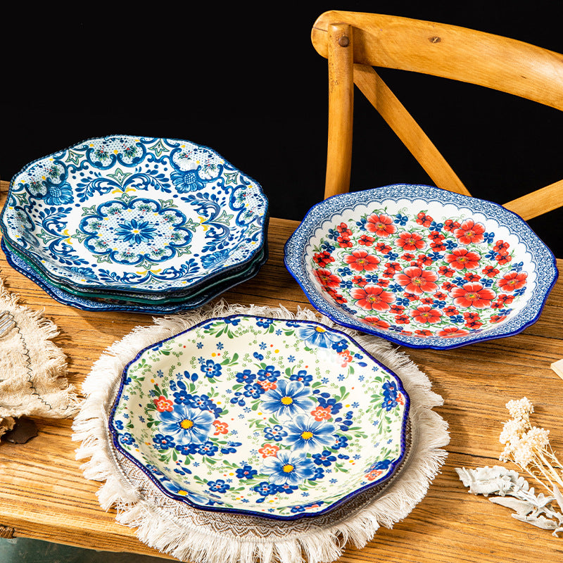Elegant Floral Ceramic Dinner Plate – Vintage Blue Pattern Serving Dish