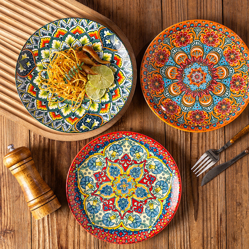 Bohemian Ceramic Dinner Plates Set – Colorful Hand-Painted Decorative Serving Plates