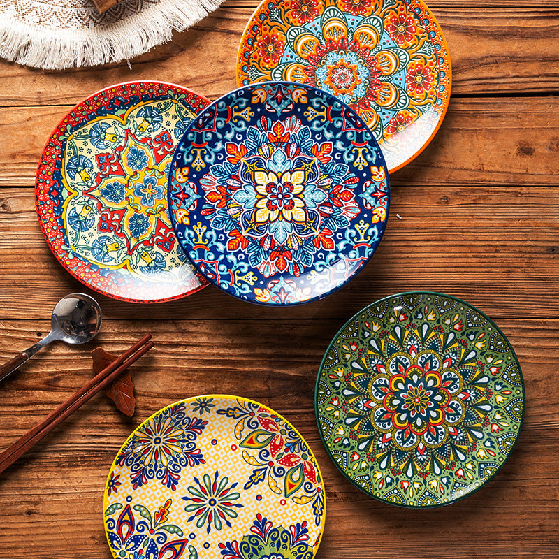 Bohemian Ceramic Dinner Plates Set – Colorful Hand-Painted Decorative Serving Plates